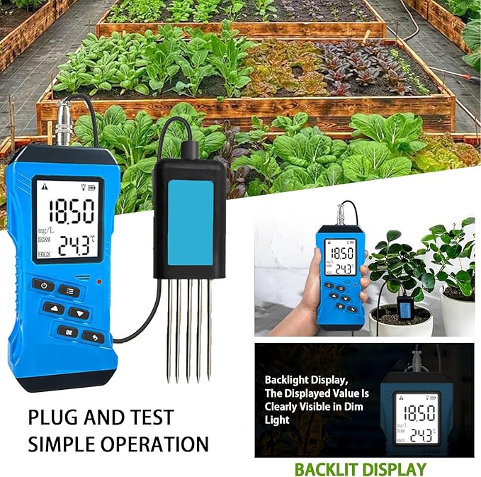 High Accuracy NPK Tester, Digital Soil Meter for PH, Moisture, Nutrient Conductivity, Fertility, Gardening