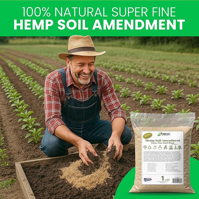 Hemp Soil Amendment - 1 lb USA Grown All-Natural Fine Hemp HURD Power for Vibrant Gardens, Vegetables, Trees, Moisture Retention, Seed Starting, pH Neutral - Bean Products