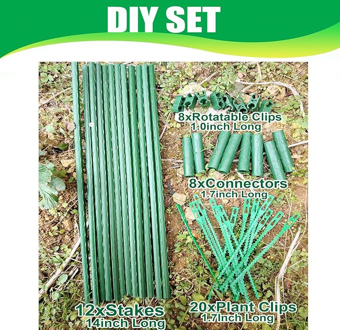 13.7 Inch 48 Pack Garden Stakes, Tomato Stakes Plastic Coated Metal Plant Sticks DIY 4ft 5ft 6ft 7ft 8ft Stakes Supports for Indoor Outdoor Plants Vegetable (48, Green)