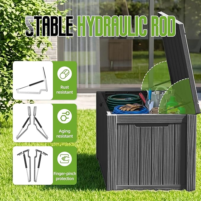 150 Gallon Outdoor Storage Deck Box Waterproof Resin Lockable Outside Bench Porch Patio Furniture Pool Float Garden Tool Cushion UV Resistant Bin Black