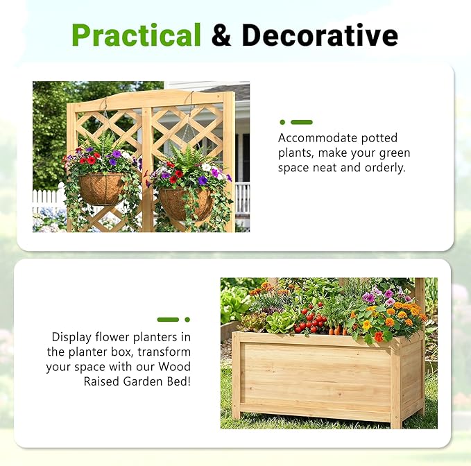 DoCred Raised Garden Bed with Trellis, 30" L x 16" W x 59" H Elevated Freestanding Planter Box for Climbing Plants, Outdoor Wooden Privacy Screen with Garden Box for Backyard Patio Balcony Decor