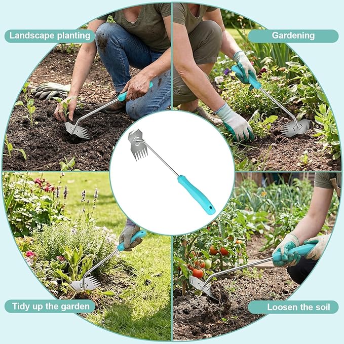 Garden Weed Tool,2026 Portable Gardening Tools,Adopting Ergonomic Handle Design,Stainless Steel Weeding Tools,Hand Weeder Tool Suitable for Farm Planting,Gardening(Blue Handle)