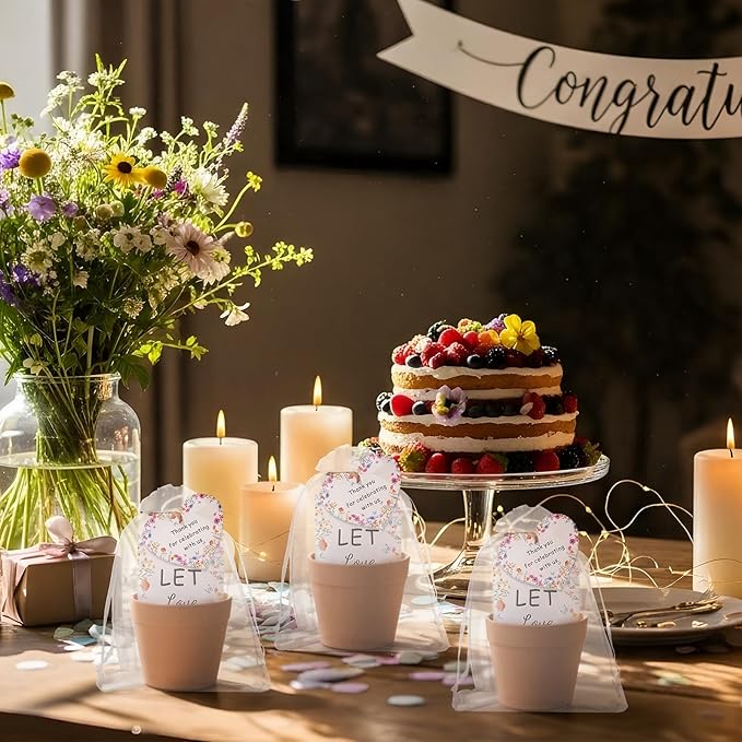 Ctosree 50 Sets Let Love Grow Wildflower Wedding Favors for Guests Include Self Adhesive Seed Packets Flowerpot Thank You Tags and Organza Gift Bags for Bridal Shower Wedding Party Favor