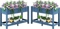 SERWALL Raised Garden Bed with Legs Set of 2, 43"×17"×30" Large HDPE Elevated Planter Box for Vegetables Flower Herb Patio, All Weather Use- Blue
