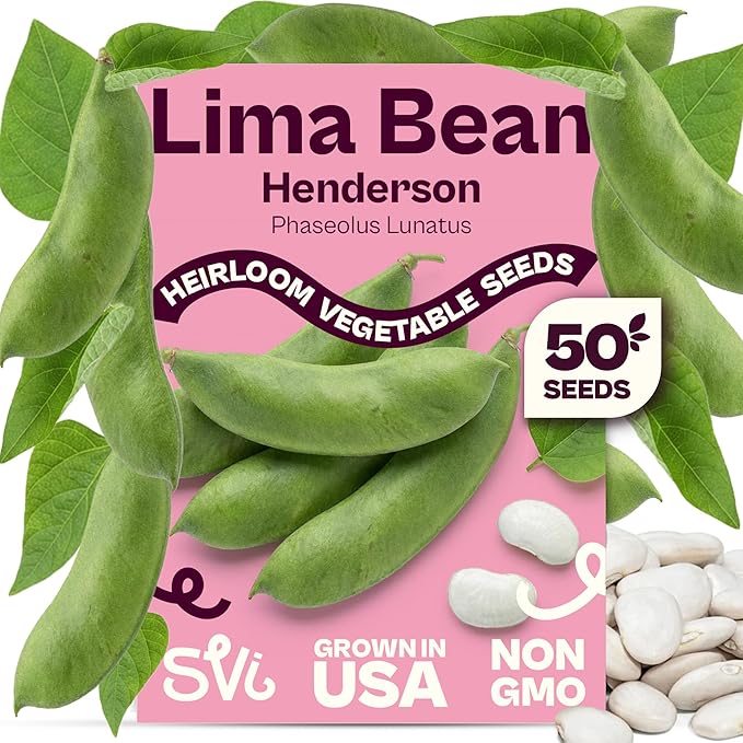 SVI 50 Henderson Lima Bean Seeds (Phaseolus lunatus) – Bush Baby Lima Beans Seed Packets, Green Beans – Heirloom Vegetable Seeds for Outdoor Home Garden, Containers