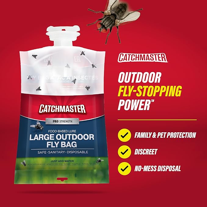 Catchmaster Pro Series Extra-Large Outdoor Fly Trap w/No-Mess Lid 8-Pack - Hanging Fly Trap Outdoor Home, Bug Catcher and Flying Insect Trap with Premium Food Lure for Backyard, Pool, Patio & Camping