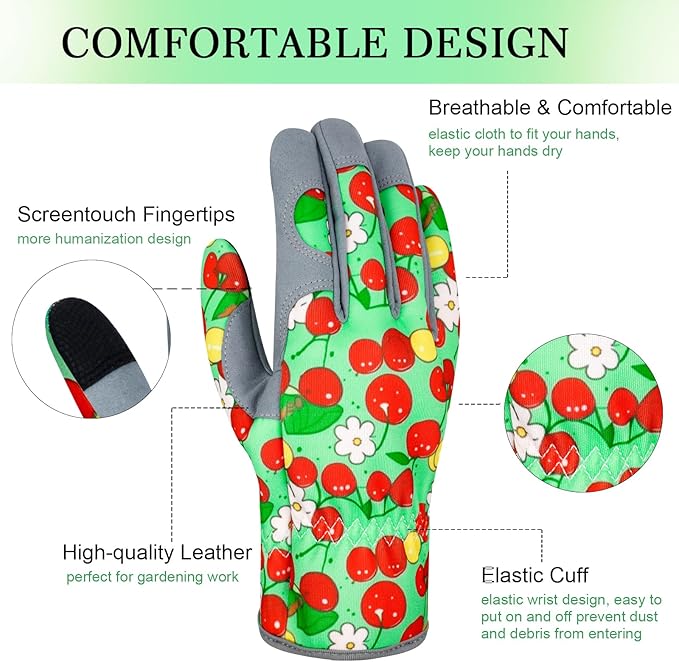 Leather Gardening Gloves for Women Thorn Proof Garden Gloves Touch Screen Working Gloves Gifts,M