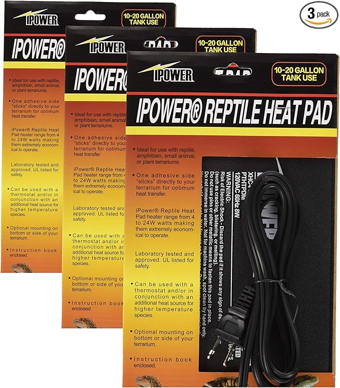 iPower 6 by 8-Inch 8W Reptile Heat Mat, LCD Digital Aquarium Thermometer, Under Tank Warmer Terrarium Heat Pad for Turtles Lizards Frogs and Other Small Animals, Multi Sizes (Pack of 3)