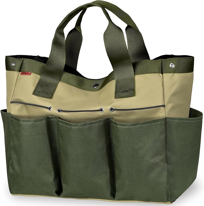 Garden Tool Bag Organizer, Gardening Tote Storage Bag with Zippers Pockets (Tools NOT Included), Green