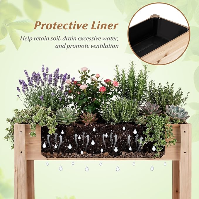 Giantex Wood Raised Garden Bed w/Lower Shelf, Planter Box with Legs for Flower Herb Vegetable Fruit, Indoor Outdoor Elevated Raised Beds for Gardening, Backyard, Patio, Balcony