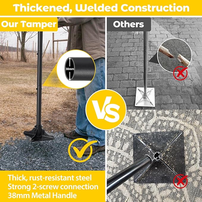 Tamper Tool: Heavy Duty 8"x 8" Steel Ground Tamper Tool for Garden Yard,58" Long Handle,Metal Hand Landscaping Tampers for Dirt,Soil,Concrete,Asphalt,Driveway Repairing,Pathway Ground Leveling