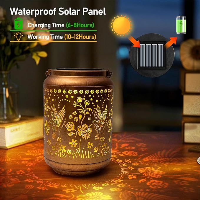 Mothers Day Gifts for Mom Grandma, Hummingbird Solar Lanterns Outdoor Waterproof, Upgraded Metal Bird Garden Decor Lights for Yard Patio, Unique Birthday Gifts for Women