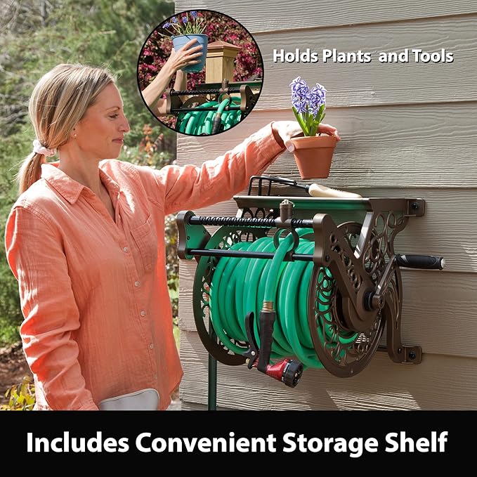 Liberty Garden Products Garden 707 Decorative Wall Mount Garden Guide Hose Reel, Bronze