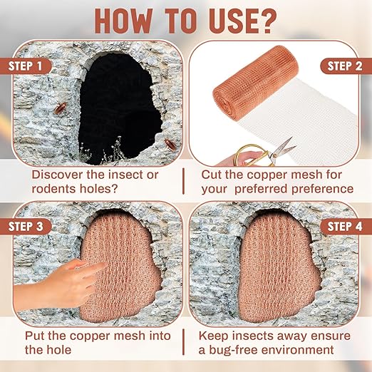 Gisafai 8" x 100 ft Copper Mesh Rodent Control Copper Wool for Slugs Rustproof DIY Hole Filler Pure Wire Mesh for Bat Snail Bird Pest Rodent Control Gap Blocker Fill Fabric Hole Blocking Gardening