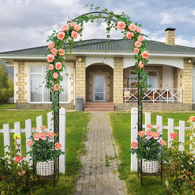 Garden Arch Arbor with Planter Boxes,Metal Trellis for Climbing Plants Outdoor, Wedding Arch Archway for Ceremony Party Decorations Pergola for Backyard, Lawn, Patio, Yard