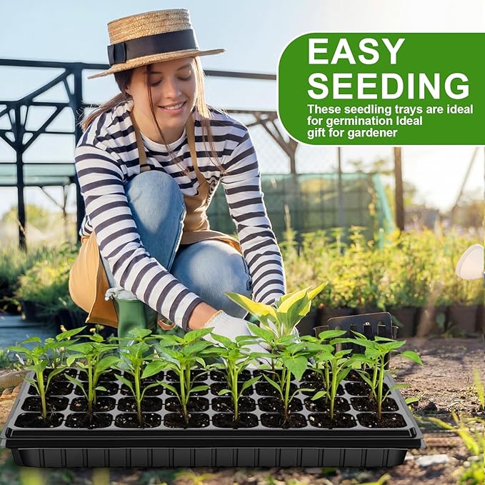 Vesici 32 Pack Seed Starter Trays, 32 Cell Seedling Trays with 1020 Flat Tray, Deep Plug Nursery Plant Pots for Germination, Water Collection, Indoor Outdoor Seed Starting & Transplanting