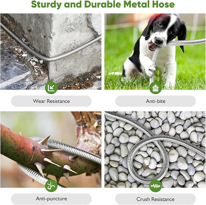 Garden Hose Metal 175FT, Stainless Steel Heavy Duty Water Hose With 10 Function Nozzle, No-Kink, Tough & Flexible, Sturdy and Lightweight, Rust Proof for Yard, Outdoor, RV