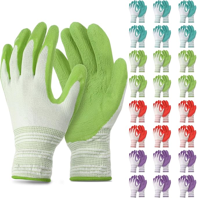 24 Pairs Gardening Gloves Bulk for Women Breathable Rubber Coated Yard Garden Gloves Ladies Outdoor Protective Work with Grip