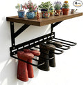Decoroca Wall Mount Boot Rack, Garden Tool Organizer With 5 Curved Hooks & Wood Shelf, Heavy Duty Wader Boot Hangers Organizer Rack Trays for Outdoor/Indoor, Garden, Garage (4 Pack)