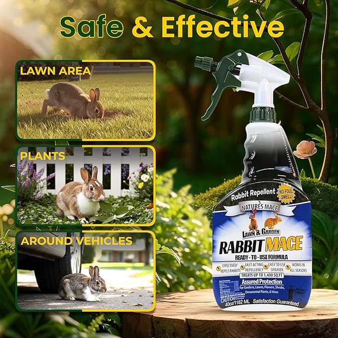 Nature’s MACE Rabbit Mace, Outdoor Rabbit Repellent Spray & Concentrate Kit, Covers 29,400 Sq Ft, Mint Scent, Safe Around Pets, People & Plants