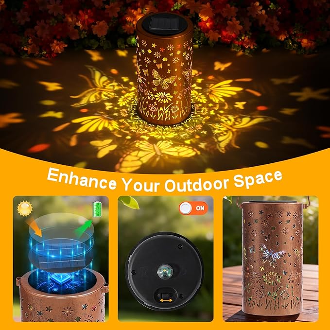 ZKLILI Mothers Day Gifts for Mom,Colorful Butterfly Solar Lanterns Outdoor Waterproof Garden Decor Gifts for Women Mom Grandma Hanging Garden Decoration for Yard, Patio, Backyard, Porch for Gift