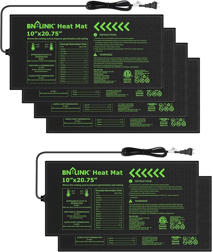 BN-LINK Durable Seedling Heat Mat for Seed Starting 10" x 20.75", 6 Pack Waterproof Warming Mat for Plants Germination, Plant Heating Pad for Indoor Growing, Hydroponic, Greenhouse, ETL Listed