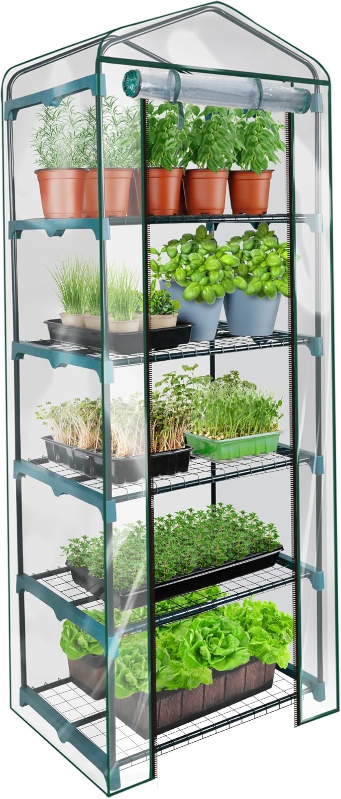 KOL 5-Tier Mini Greenhouse - PVC Clear Cover & Steel Frame - Portable Small Green House for Indoor & Outdoor Use - Grow Plants, Seedlings, Herbs