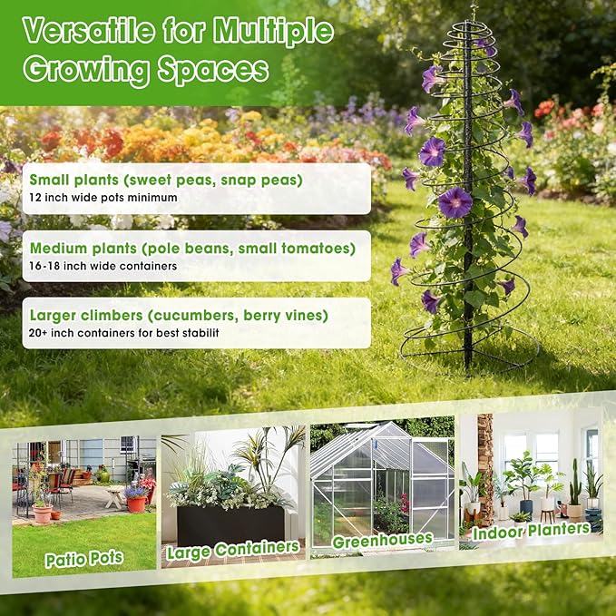 Trellis for Climbing Plants, 2PCs 45” Metal Spiral Frame Pea Trellis with Center Pole, Adjustable Vine Plant Tower Supports for Outdoor Beans,Cucumbers,Vegetable,Flowers,Pots,Garden Raised Bed,12” Dia