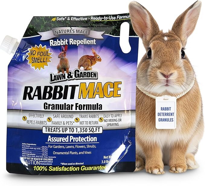Nature's MACE Rabbit MACE Granules, Rabbit Repellent for Gardens, Lawns, Farms & Landscapes, Treats 1,350 sq ft, Granular Deterrent, 3 Pounds, All-Season Use, Safe for Pets, Children, and Plants