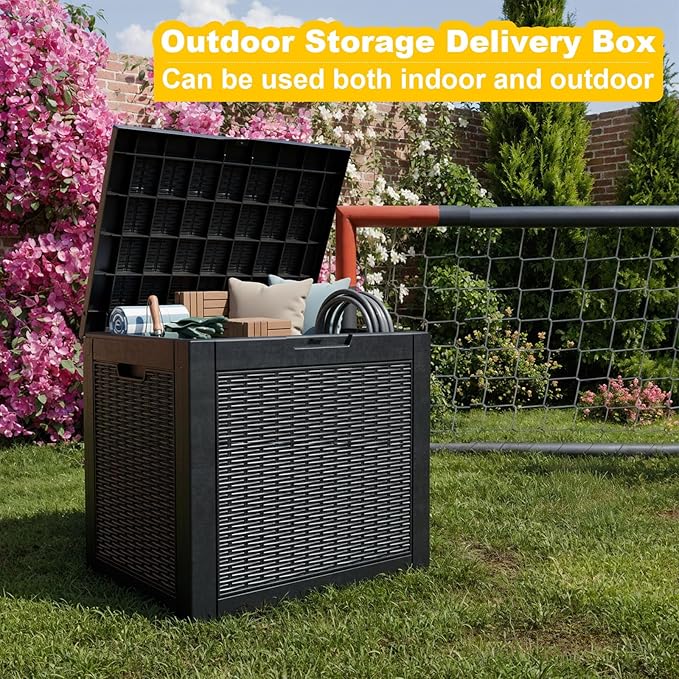 35 Gallon Resin Deck Box Outdoor Storage Box for Patio Furniture,Outdoor Cushions,Garden Tools and Pool Supplies,Waterproof,Lockable(Black,35Gallon)
