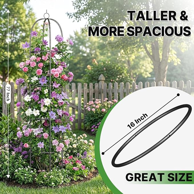 Metal Trellis for Climbing Plants Outdoor, 2026 Upgrade 100% Metal with Powder Coating, Rose, Flowers, Grape, Pea, Cucumber Tomato Cage - 6.3 FT Freestanding Plant Support
