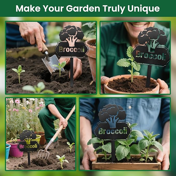 CUTHOLLOW Metal Plant Marker Stake Broccoli for Outdoor Indoor, Waterproof 11.8 inch Cute Garden Plant Labels Sign Tag for Vegetables, Farmhouse Greenhouse Decor - Funny Gardening Gifts