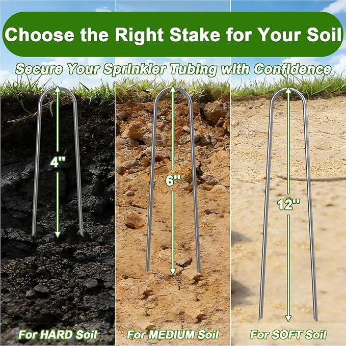 AAGUT Garden Staples 6 Inch Galvanized 100 Pack Round-Top Drip Hose Stakes Irrigation Hooks Heavy Duty 11 Gauge Lawn U Pins Sod Nails for Landscape Fabric, Soaker Hose, Chicken Wire, Dog Fence