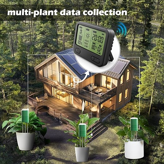 Soil Moisture Meter for Plants, Multi-Zone Wireless Soil Test Kit & Soil Thermometer, TDR4-in-1 Plant Water Meter, 230ft RF, IPX5 Waterproof, Indoor Outdoor Garden Lawn Farm(Display+2Sensor)