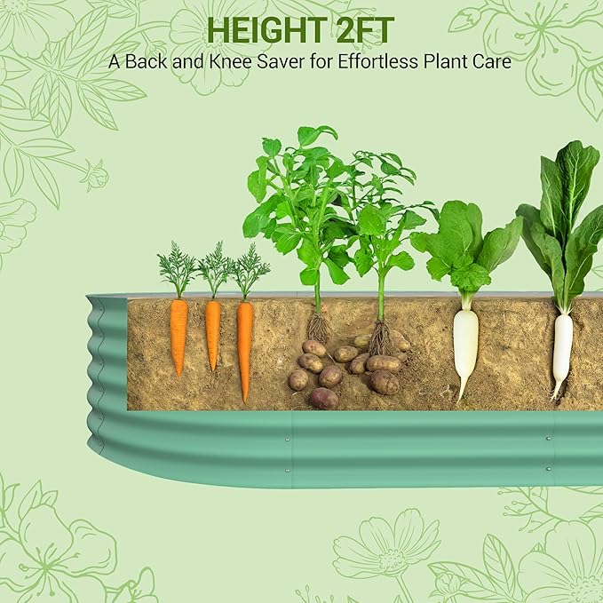 IDEALHOUSE 4x2x2 Ft Galvanized Metal Raised Garden Bed, 24-Inch Tall Outdoor Planter Box for Vegetables, Flowers & Herbs, Rust-Resistant Garden Beds for Backyard, Patio or Balcony, Green