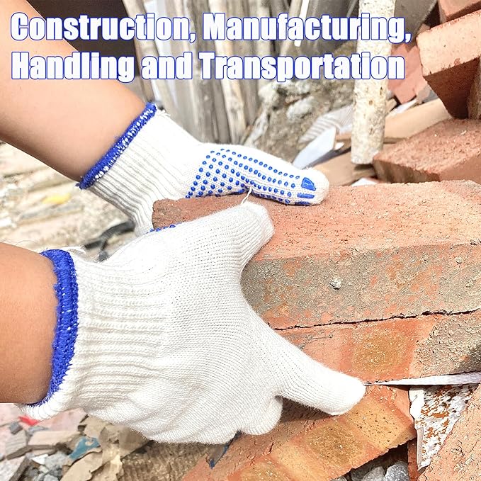 12 Pairs Cotton Work Gloves for Men Women,Hardy Cloth Moving Gloves with Grip,String Knit Gloves Bulk for Garage Warehouse