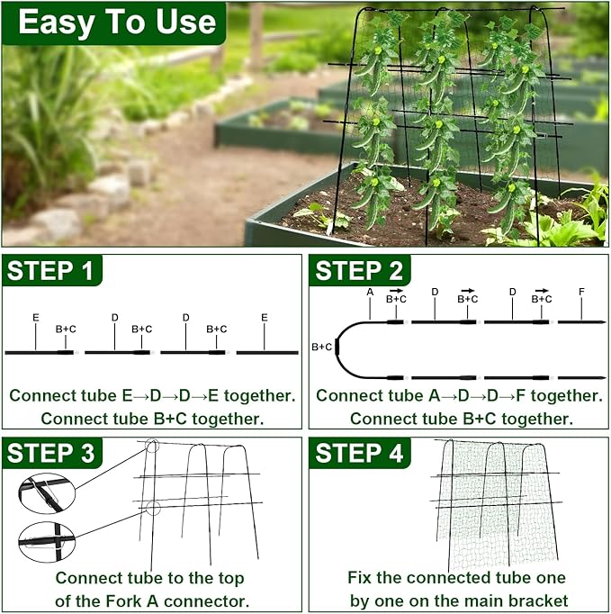64 x 64 Inch Garden Cucumber Trellis Vegetable Arch Trellis Green Bean Pea Grape Tomato Squash Trellises for Raised Bed Climbing Plants Outdoor