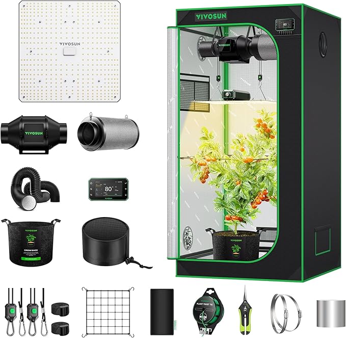 VIVOSUN Smart Grow Tent Kit 2.7 × 2.7ft WiFi-Integrated Automatic Complete Grow System with Full Spectrum LED Grow Light, Efficient Ventilation System with GrowHub E42A+ Controller