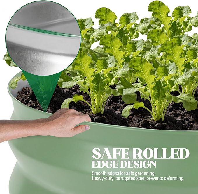 Round Metal Raised Garden Bed 2 Pack with Fabric Liners, 2 ft × 2 ft × 1 ft, Outdoor Planters for Backyard, Patio & Garden (sage Green)