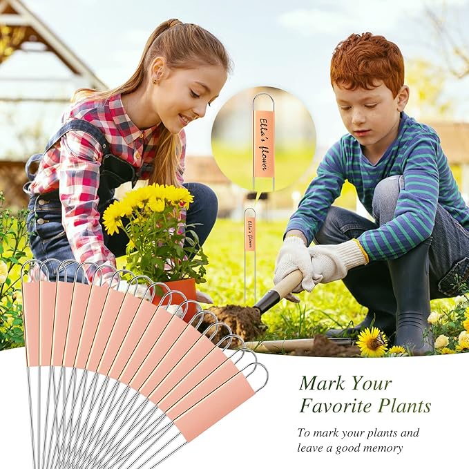 LEIFIDE 61 Pieces Metal Plant Tags Kit, 30 Pcs Copper Metal Plant Labels, 30 Rainproof PET Films, 1 Marker Pen, Reusable Garden Markers Nursery Tags(U Shape)