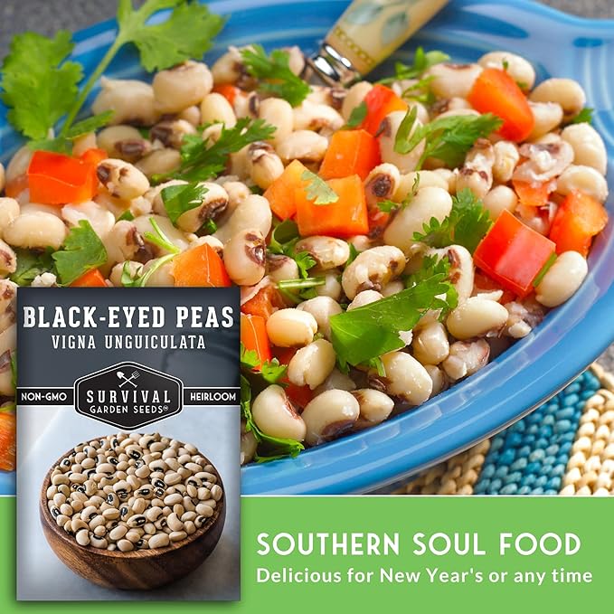 Black Eyed Pea Seeds for Planting - Heirloom Non-GMO Cowpea Variety - Drought Tolerant, High-Yield Southern Field Peas for Home Gardens and Food Independence - Survival Garden Seeds (5 Pack)