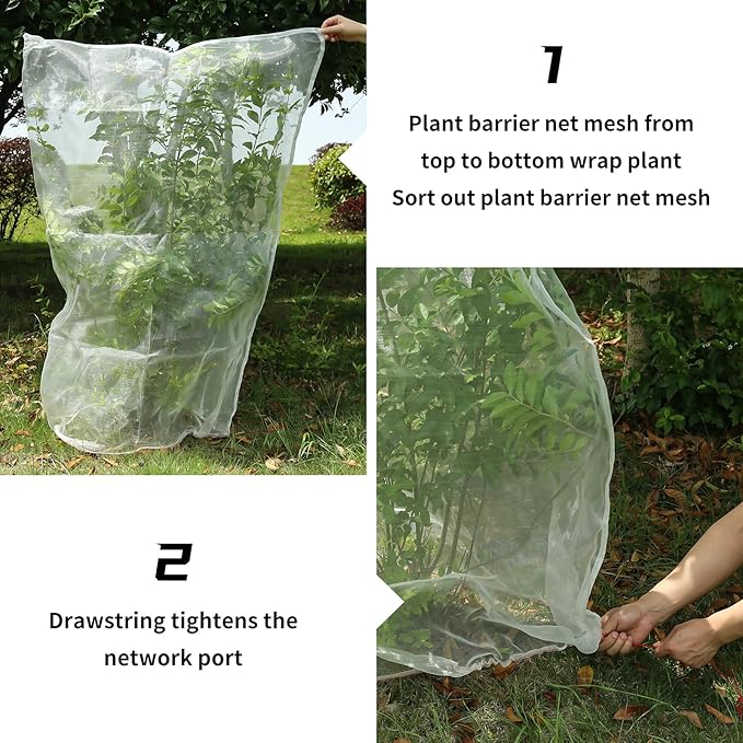 6.6 x 6.6 Ft Large Fruits Netting Cover with Zipper and Drawstring, Insect Bird Barrier Netting to Protect Fruit From Birds for Bugs,Cicadas, Insects, Garden Insect Netting for Plant Cover Transparent