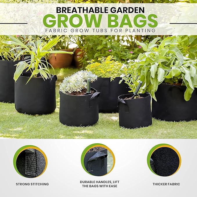 Gardenera Large Quantity Grow Bags - 100-Pack 7 Gallon Nonwoven Planters with Handles, Great for Farms and Greenhouses