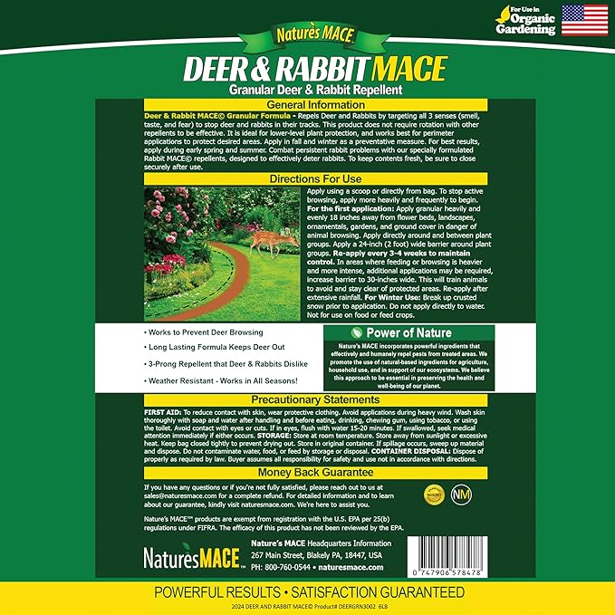 Nature's MACE Deer Repellent Granular, 6 Pounds, Repel Deer from Your Garden, Yard, Flowers, Protect Plants Fast, Deer Repellent for Plants, Create a Deer Free Barrier, Deer and Rabbit Repellent