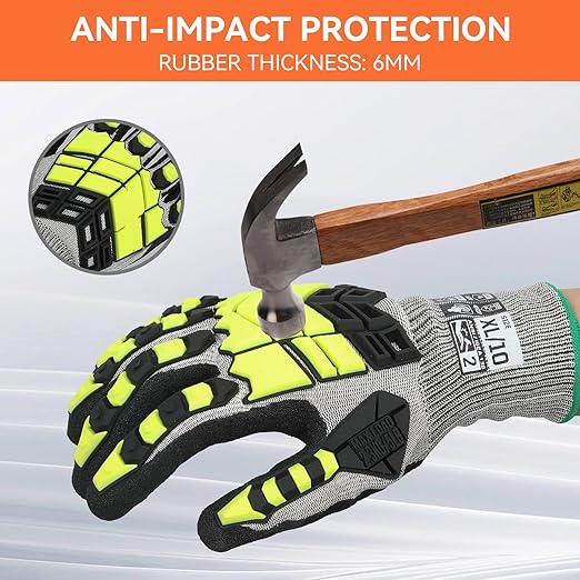 Safety Work Gloves,Impact Gloves for Men Women,Cut Resistant Non-Slip Heavy Duty Gloves with Nitrile Grip,Touch Screen Glove with Impact Protection for Gardening Mechanic Construction, Small