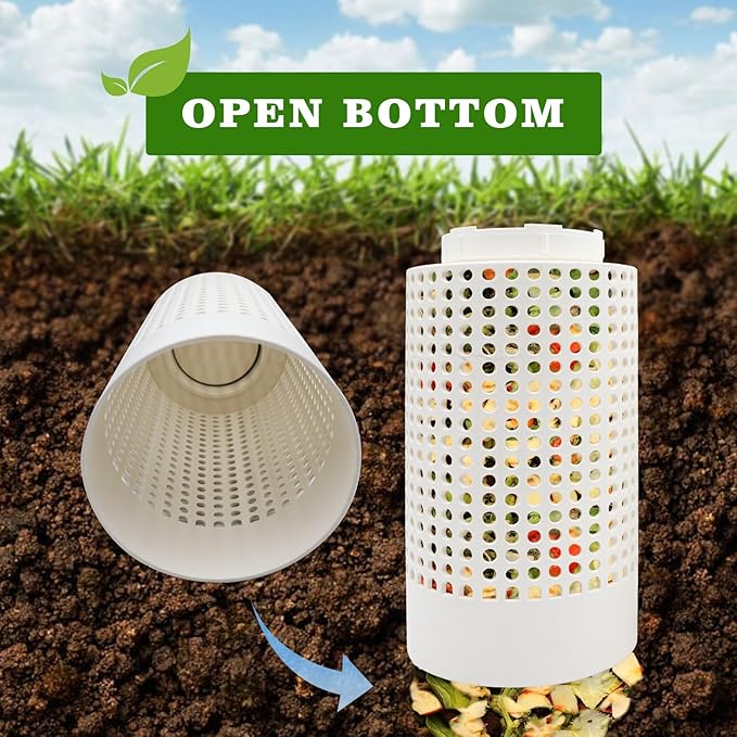 2 Pack Underground Compost Bin, Plastic Garden Worm Farm Outdoor for Organic Refuse, Compost Bin with Holes and Lid for Garden, Vegetable Patch, Backyard, Greenhouse