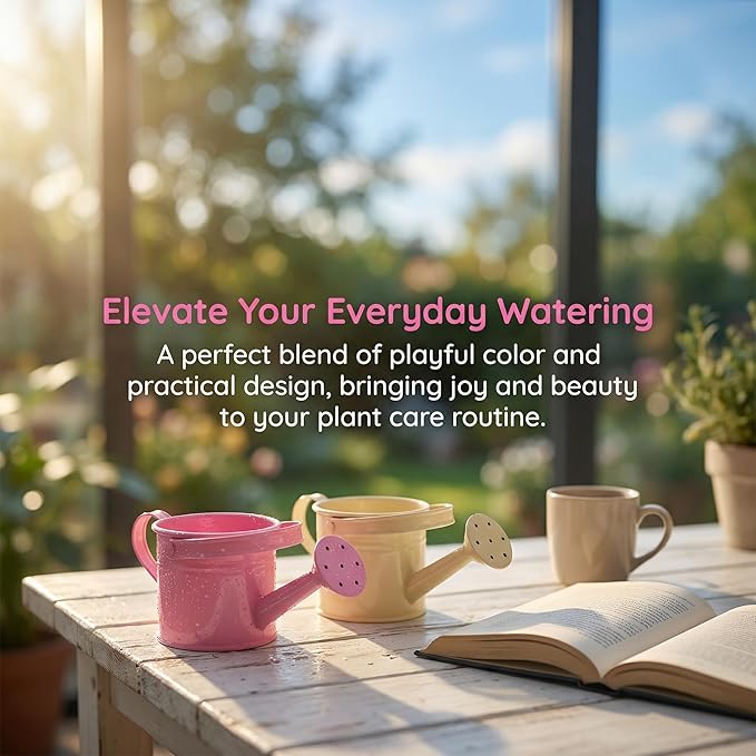 DOITOOL Small Metal Watering can for Kids Pink Mini Flower Watering Pot with Long Spout Portable for Indoor and Outdoor Plant Care