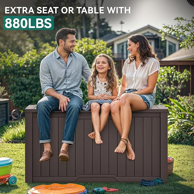 YITAHOME XXL 240 Gallon Large Outdoor Storage Deck Box for Patio Furniture, Outdoor Cushions, Garden Tools and Sports/Pools Equipment, Weather Resistant Resin, Lockable (Dark Brown)