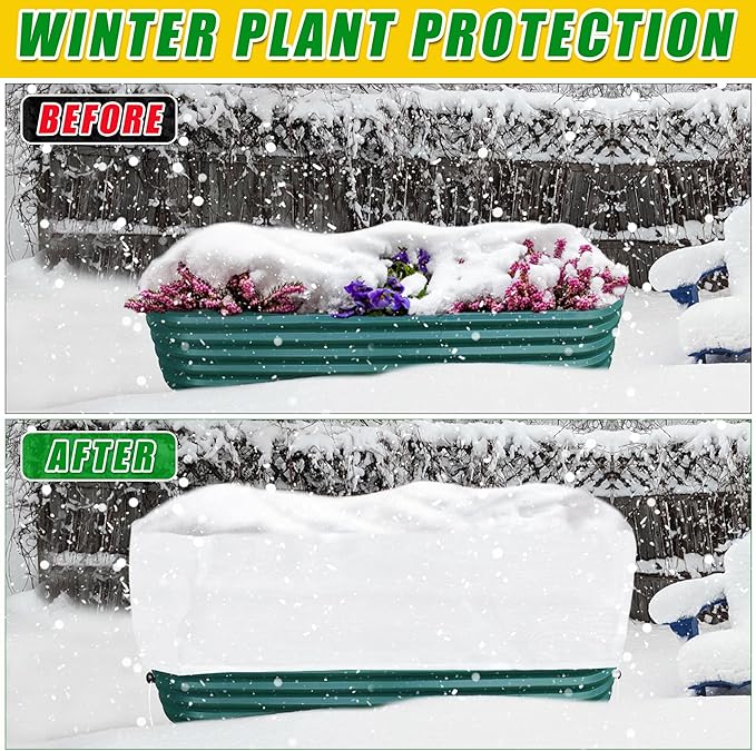 Plant Covers Freeze Protection 6.3 x 3 x 1.5 FT Rectangular Plant Cover for Winter, 2 Pcs Frost Cloth for Outdoor Plants Raised Garden Bed Cover, Winter Frost Blanket with Insulated Liner Drawstring