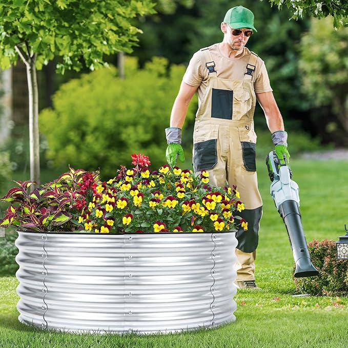 Aoodor 17" Tall 38" Metal Raised Garden Bed, Outdoor Planter Box and Raised Garden Kit for Vegetables, Flowers, Tomatoes Carrots and Herbs, Silver